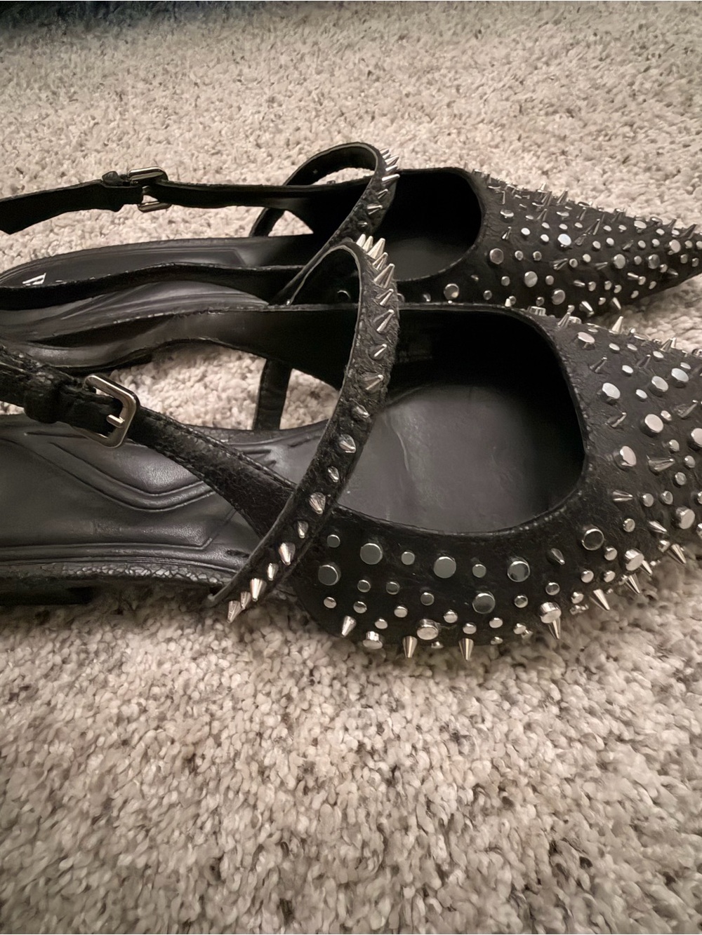 Zara Slingback Studded Low Heel Shoes Black Size 39 Size 8 - Picture 5 of 8
